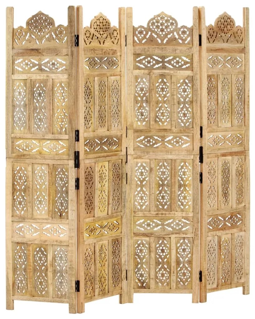 vidaXL Paravan cameră sculptat manual 4 panouri 160x165 cm mango