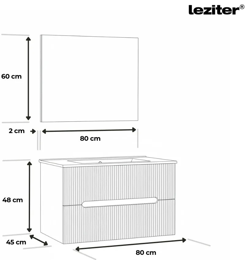 Trent Mobilier de baie 80 cm lavoar ceramic (2 sertare) cu oglindă 60x80 cm alb