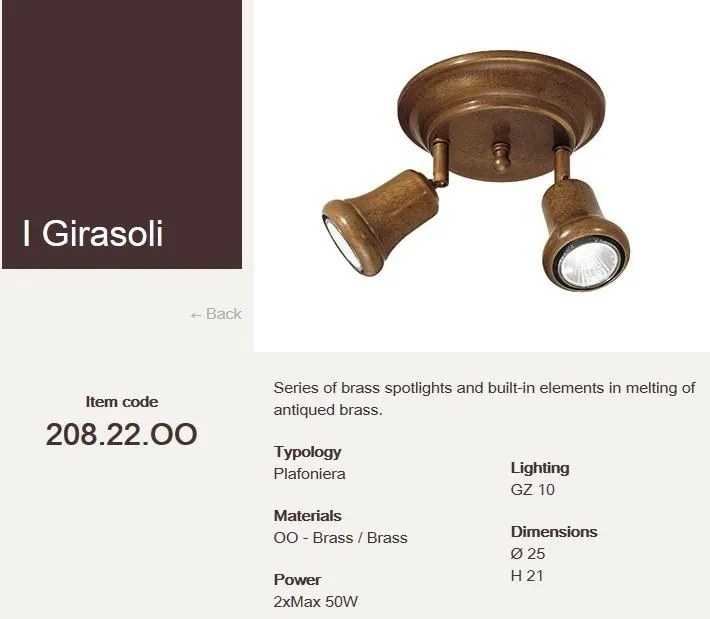 Plafonier,Spot clasic antique brass diametru 25cm I Girasoli 208.22.OO