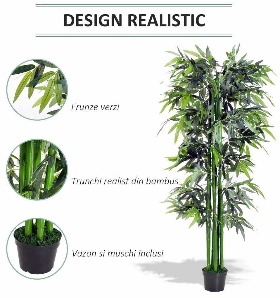 OutSunny Plantă de Bambus Artificială în Ghiveci, Plantă Decorativă pentru Casă, Birou, Interior și Exterior, Ф2.5x180 cm, Verde | Aosom Romania