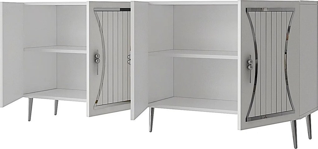 Consola, Hanah Home, Tean, 150x75x35 cm, Alb / Argintiu