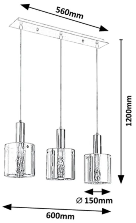 Lustra cu 3 Pendule design modern Donati crom/fumuriu