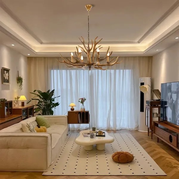 Brilagi - Candelabru cu lanț DEER, 6xE14/10W/230V, Ø 102 cm, cu coarne