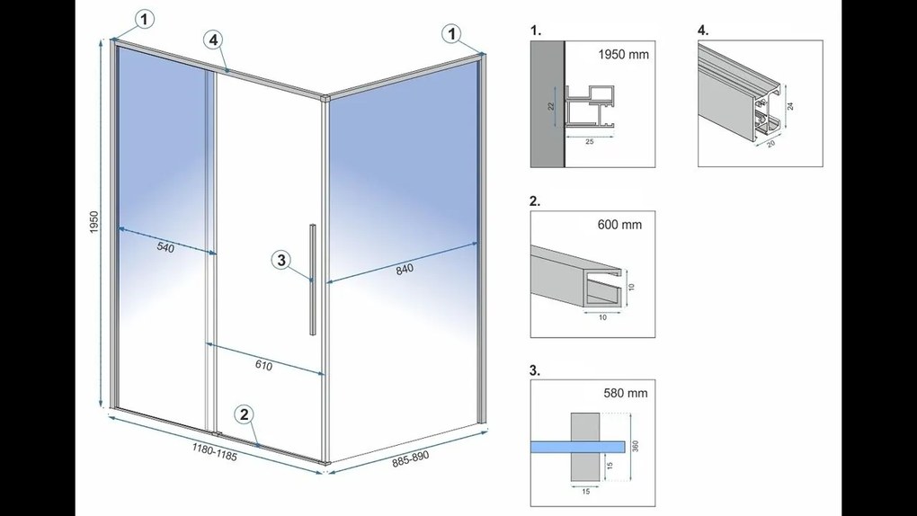 Cabina dus Solar gold - 90x120 cm