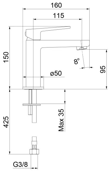 Sapho - Baterie lavoar TURSI 15 cm, negru mat