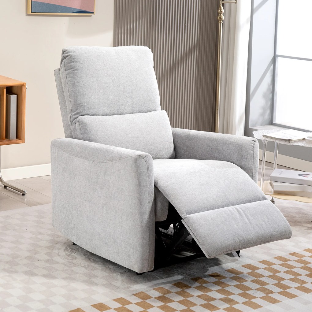 HOMCOM Fotoliu inclinabil fotoliu relax manual spătar și suport de picioare reglabile, șezut căptușit, material din in, gri | Aosom Romania