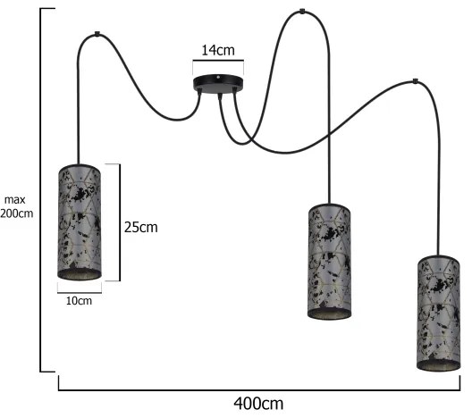 Lustră pe cablu AVALO 3xE27/60W/230V gri/negru