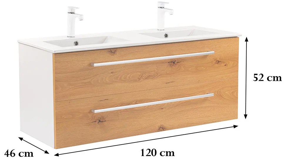 Dulap inferior Vario Clam 120 cu lavoar, stejar alb