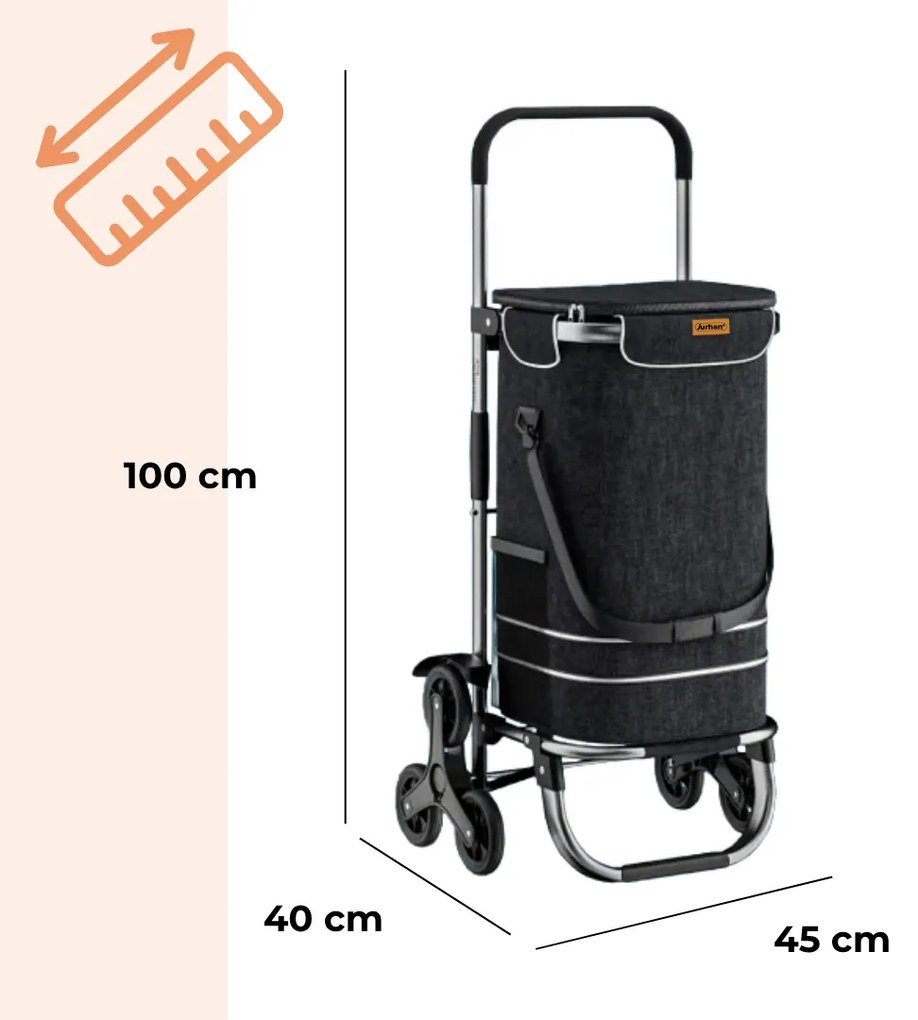 Geantă de cumpărături pe roți pentru scări COMFORT, 50L, negru Jurhan