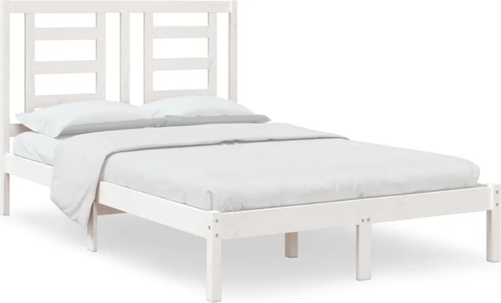 vidaXL Cadru de pat fără saltea, alb, 120x200 cm, lemn masiv pin