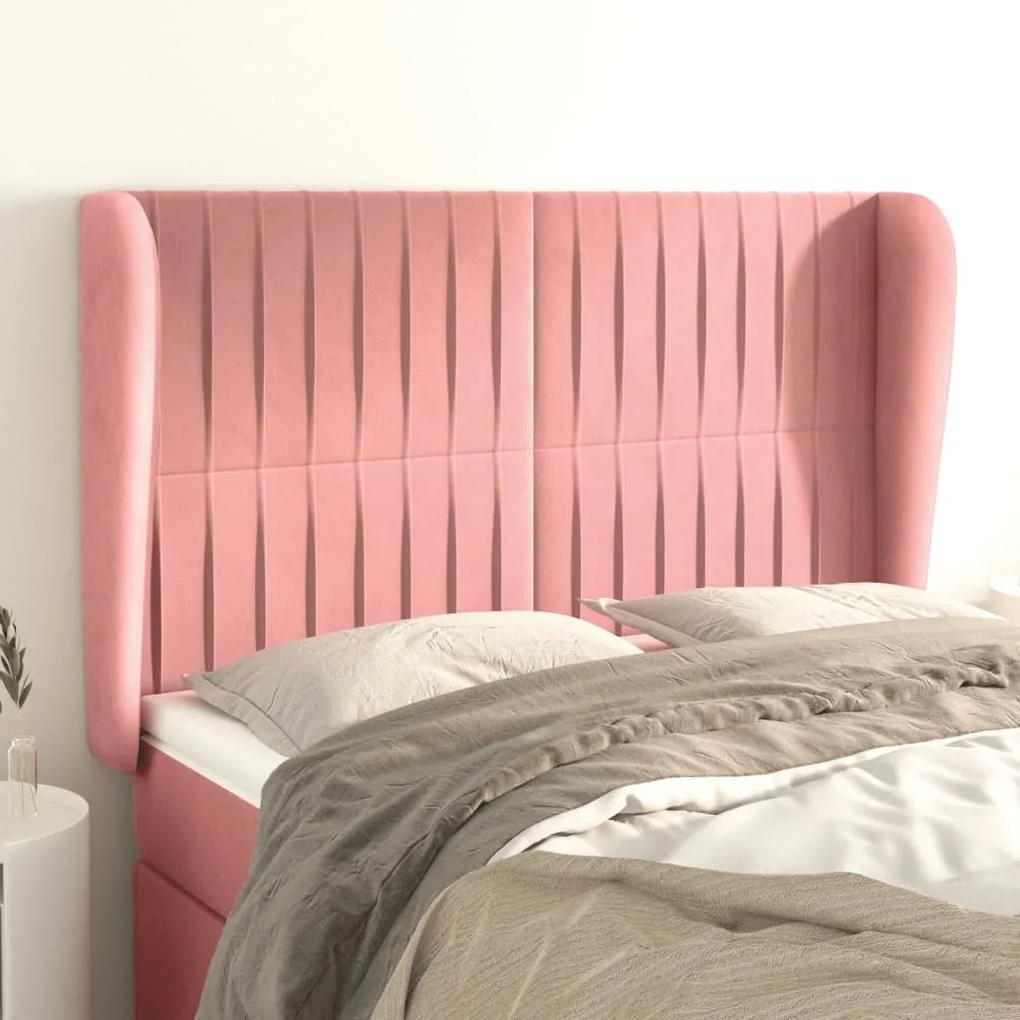 3118247 vidaXL Tăblie de pat cu aripioare, roz, 147x23x118/128 cm, catifea