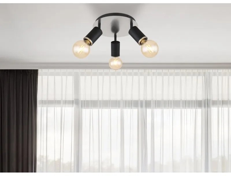 Plafoniera cu 3 spoturi directionabile design modern Joseba negru, nichel mat