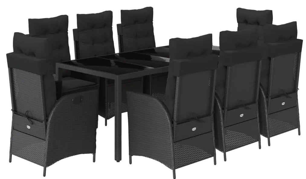 3213074 vidaXL Set mobilier de grădină cu perne, 9 piese, negru, poliratan