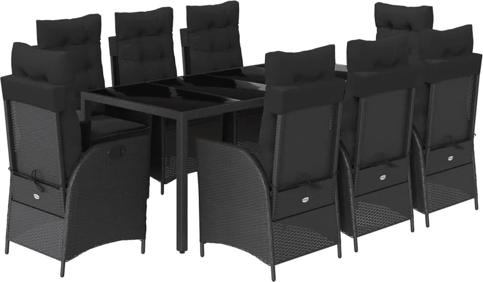vidaXL Set mobilier de grădină cu perne, 9 piese, negru, poliratan