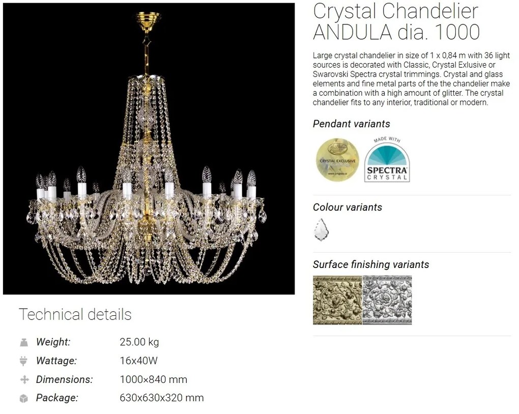 Candelabru Cristal Bohemia Exclusive 16 brate ANDULA dia 1000 CE