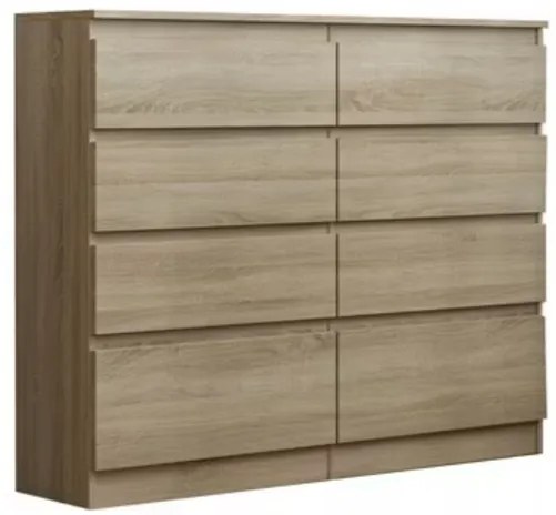 Comoda cu 8 sertare, 120x100x33 cm, stejar sonoma alb, pentru hol, living, dormitor, birou, Bortis Impex stejar sonoma/alb