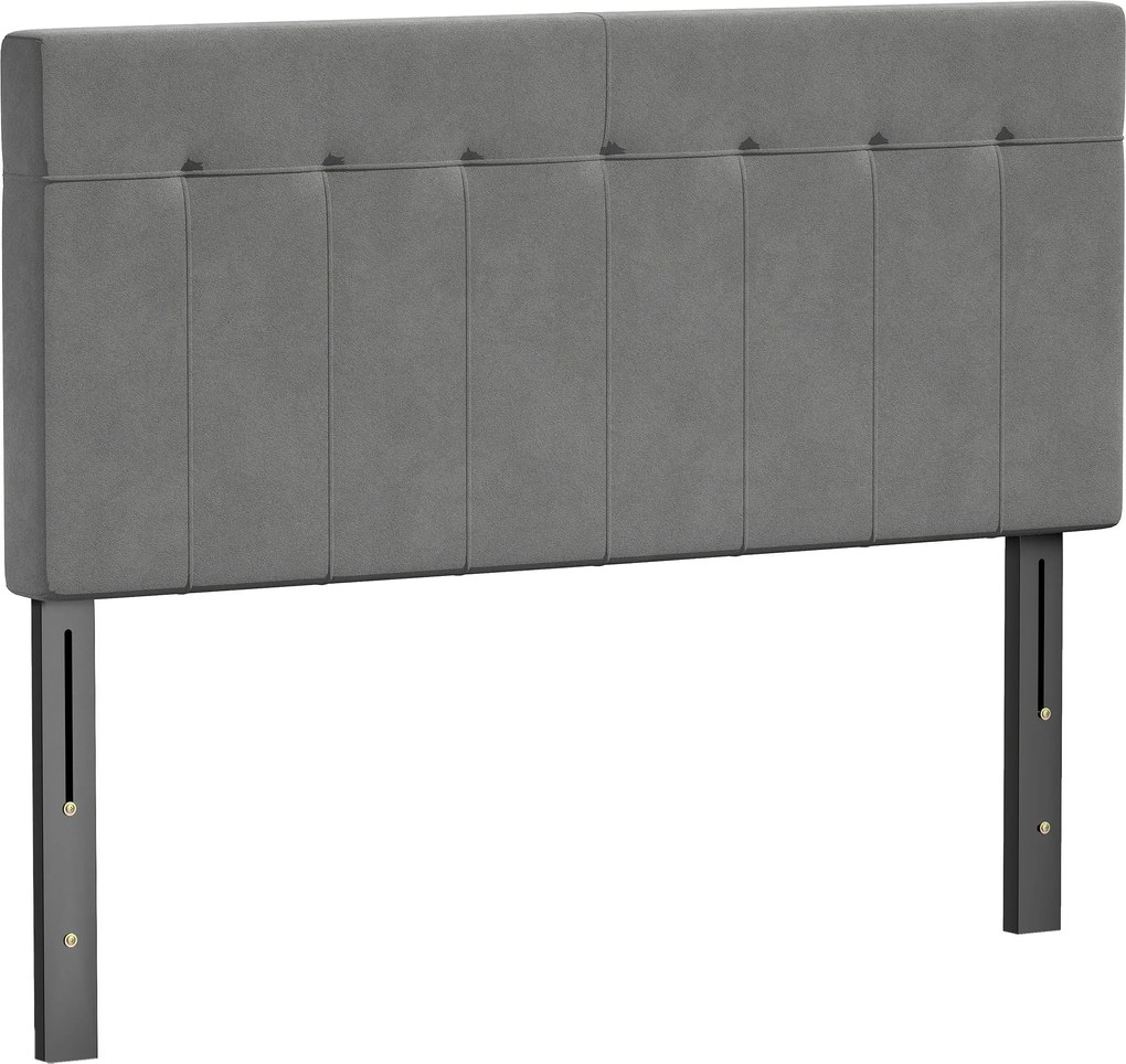 HOMCOM Tăblie reglabilă în 3 trepte tăblie de pat cu picioare din metal aspect catifelat pentru dormitor 140x10x106/116/126 cm Gri | Aosom Romania