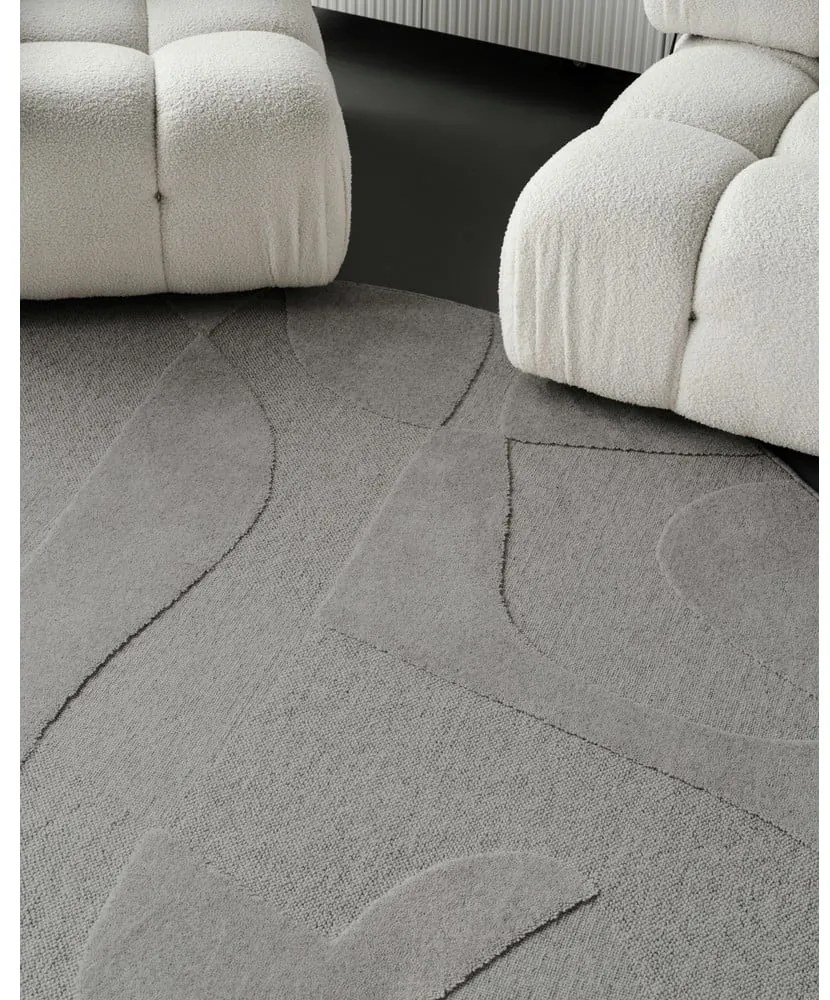 Covor gri rotund din lână ø 160 cm Morphic Botanica – Agnella