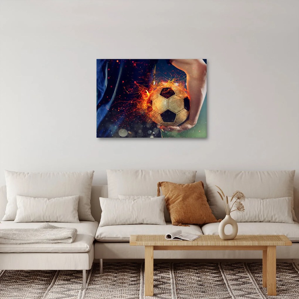 Tablou - Minge de fotbal în flăcări (70x50 cm)