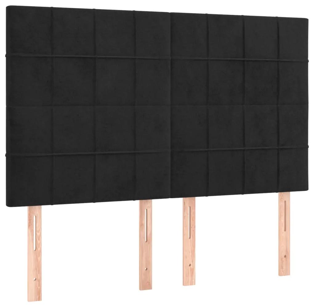 Cadru de pat cu tablie, negru, 140x190 cm, catifea Negru, 140 x 190 cm, Cu blocuri patrate