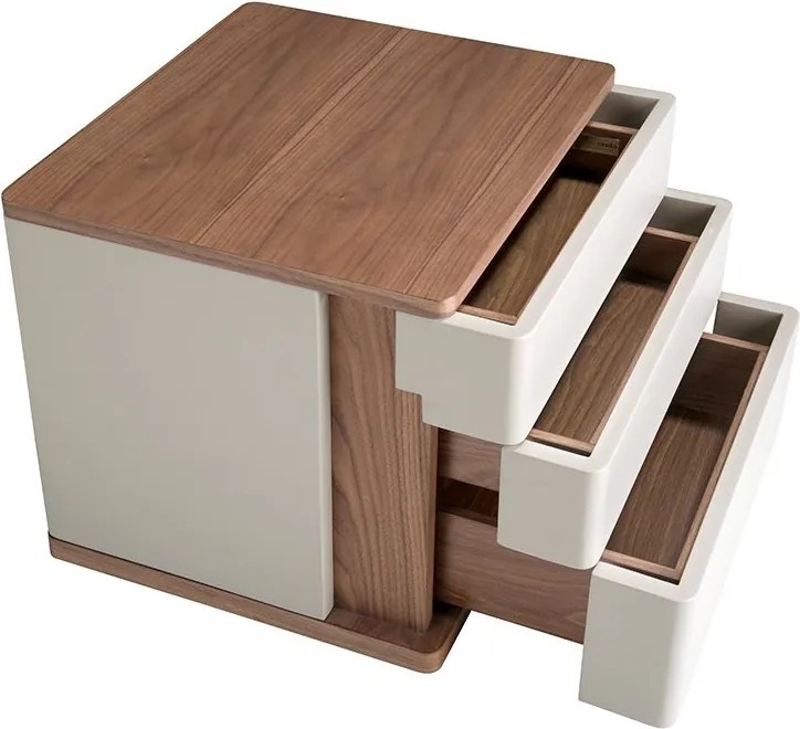 Noptiera cu 3 sertare furnir din lemn de nuc si MDF lacuit, Anna