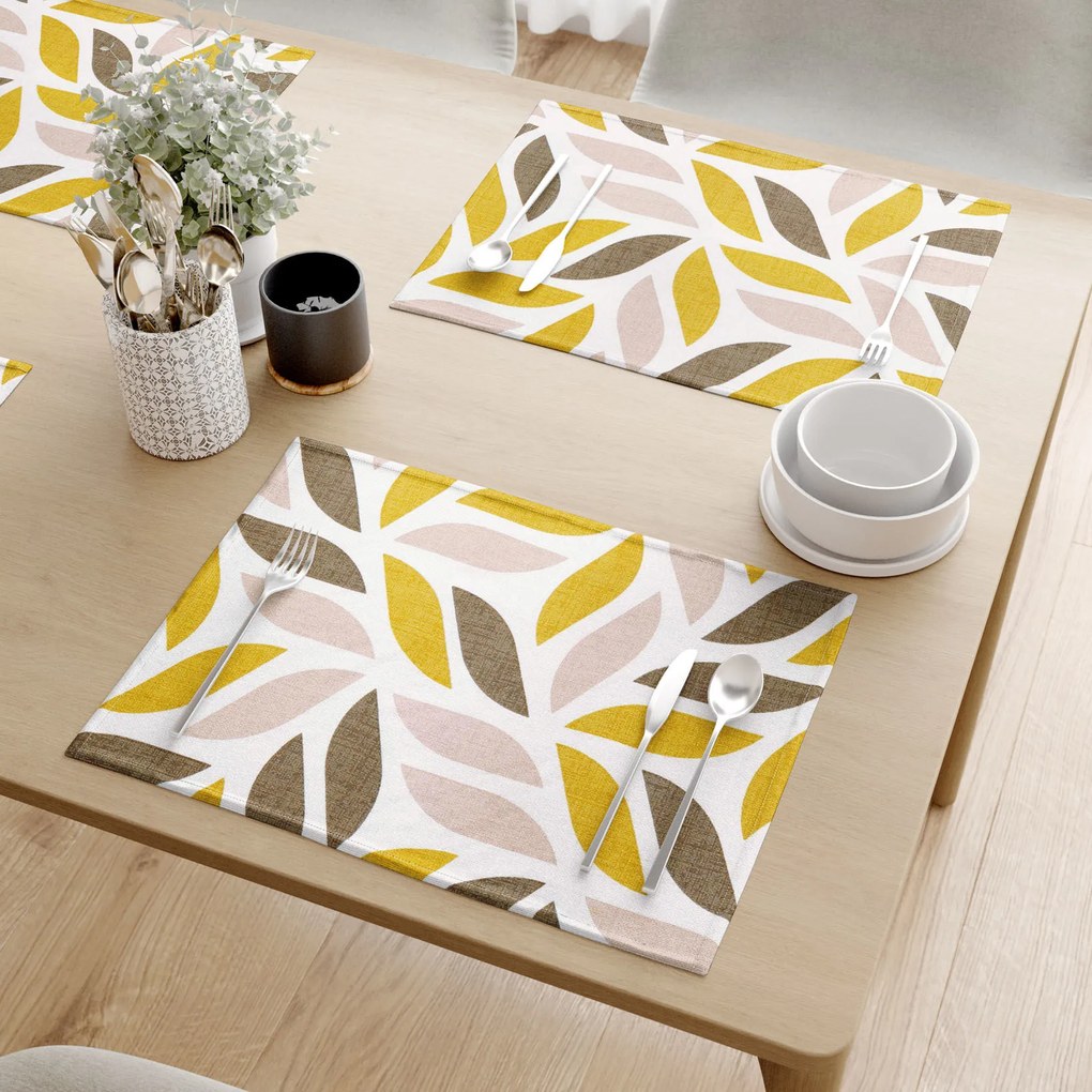 Goldea suporturi farfurii decorative loneta - frunze geometrice aurii și maro - 2 buc 30 x 40 cm