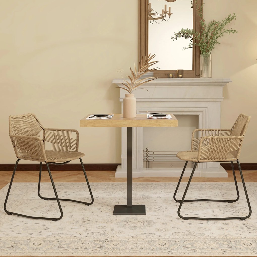 HOMCOM Set 2 Scaune PE Rattan, Scaune de Bucătărie, Scaune de Bucătărie cu Spătar Jos și Cotiere pentru Interior, 56x59x74 cm, Galben | Aosom Romania