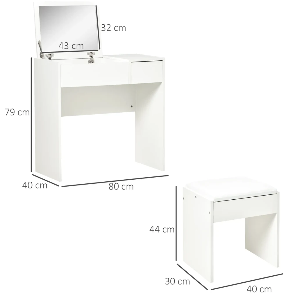 HOMCOM Set Mobilier pentru Toaletă cu Oglindă, Taburet și Sertar, Design Elegant, Masa Consola Alb | Aosom Romania
