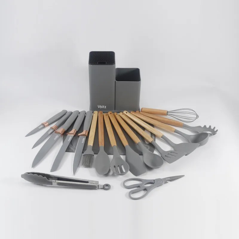 Set ustensile 19 piese Oliver Voltz OV51612BG, Cutite, Silicon, Organizator, Tocator, Gi