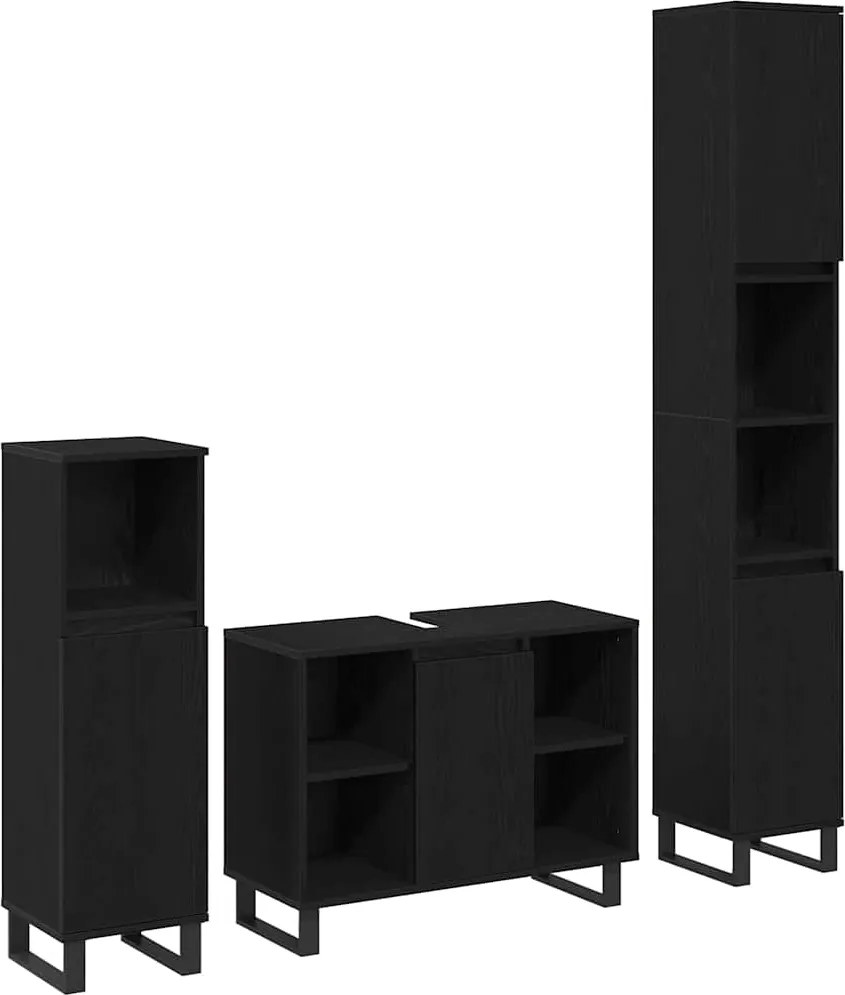 vidaXL Set de mobilier pentru baie cu ușă 3 pcs Negru Lemn compozit