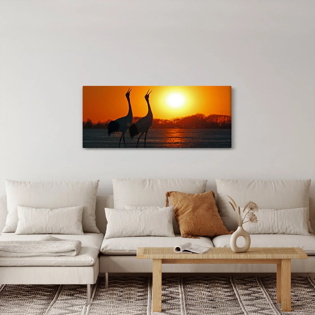 Tablou cu păsări în apus de soare (120x50 cm)