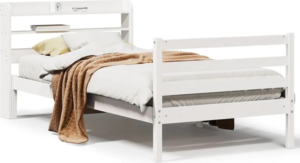 vidaXL Cadru de pat cu tăblie, alb, 75x190 cm, lemn masiv de pin