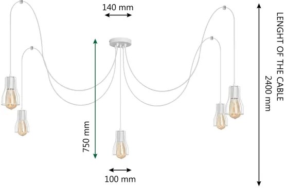 Lustră pe cablu TUBE LONG 5xE27/10W/230V alb