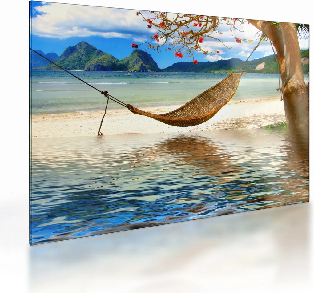 Tablou pe sticlă - Relax la plajă (70x50 cm)