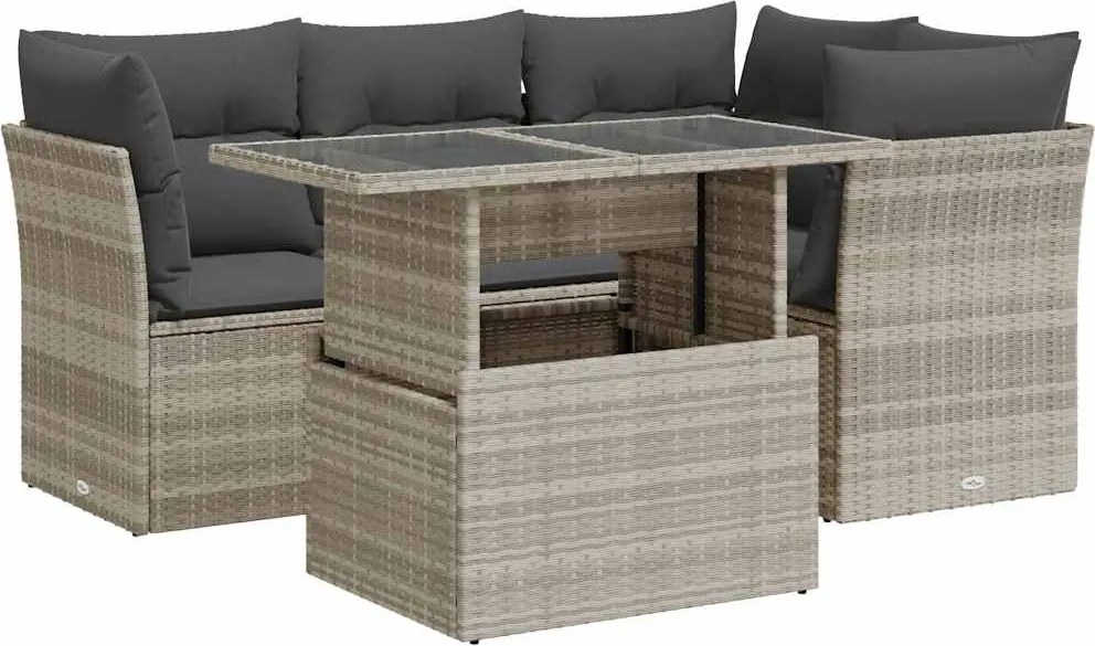 vidaXL Set canapele de grădină cu perne, 5 piese gri deschis poliratan