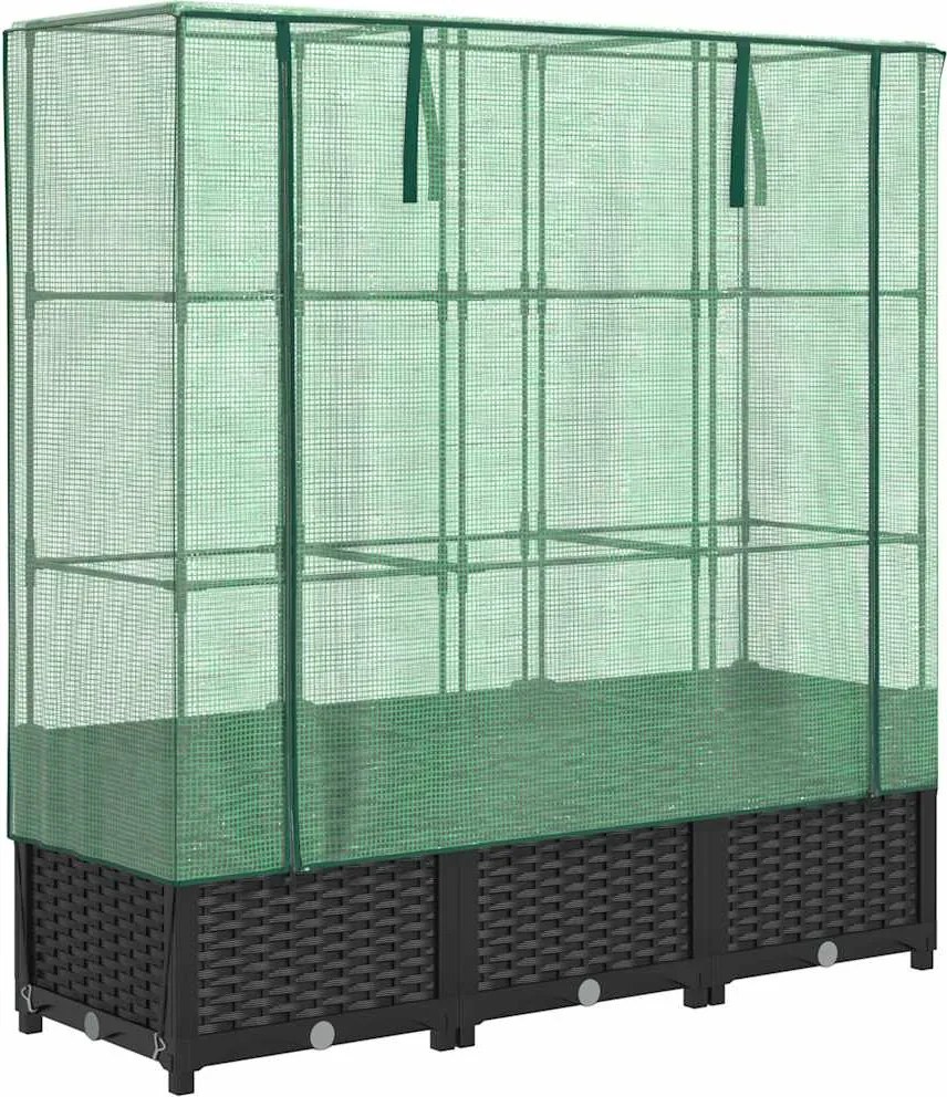 vidaXL Strat înălțat cu husă de seră, aspect ratan, 120x40x138 cm