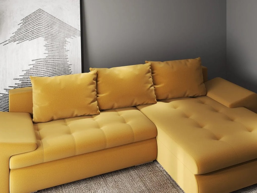 Colțar extensibil dumonde cu ladă de depozitare si sezut confortabil din spuma high-density, Leonardo Royal Mustar 260x185 cm II