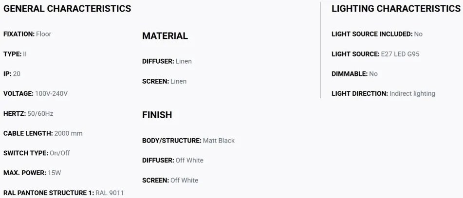 Lampa de podea abajur textil 64cm WINDSOR negru, alb