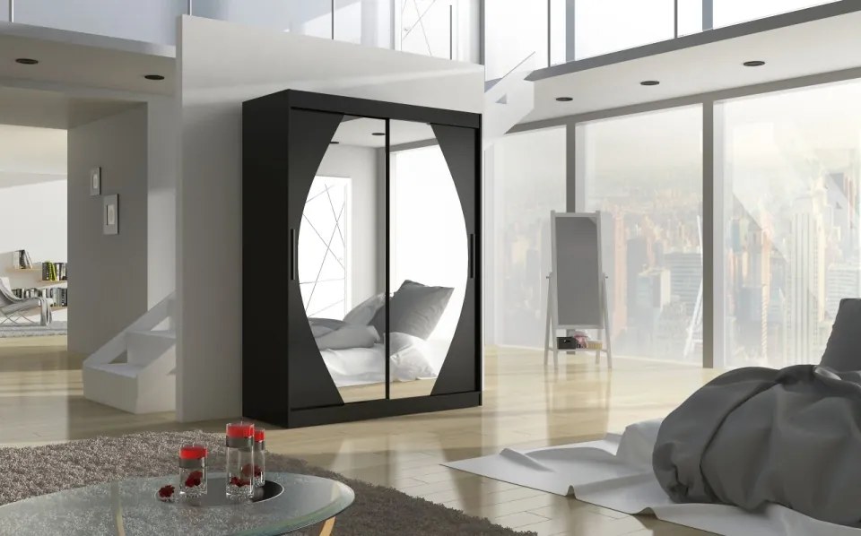 Dulap cu usi glisante si oglinda 150x200 cm, Alen, ADRK Furniture (Culoare: Trufă)