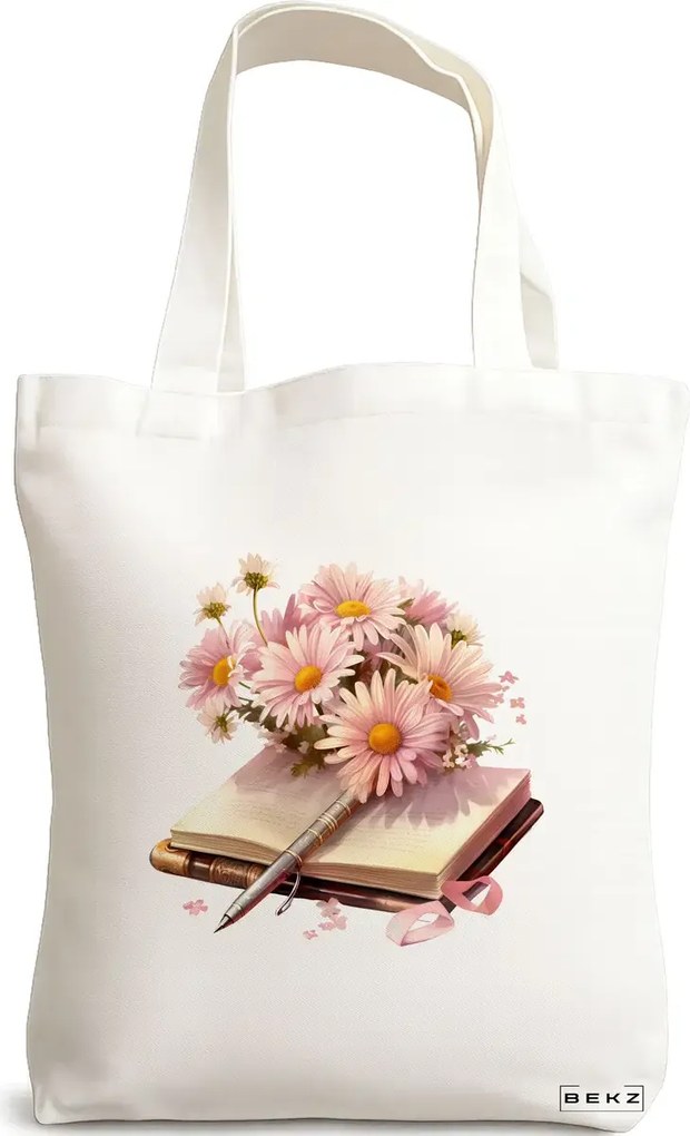 Sacosa de Panza pentru Cumparaturi, Geanta Tote, model Books 38 38 x 34.5 cm, Alba, BEKZ®