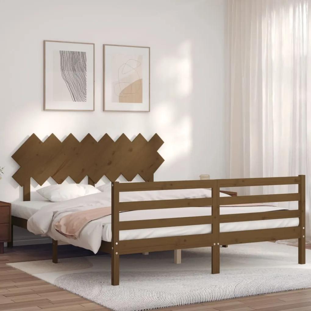 3195299 vidaXL Cadru de pat cu tăblie, maro miere, 160x200 cm, lemn masiv