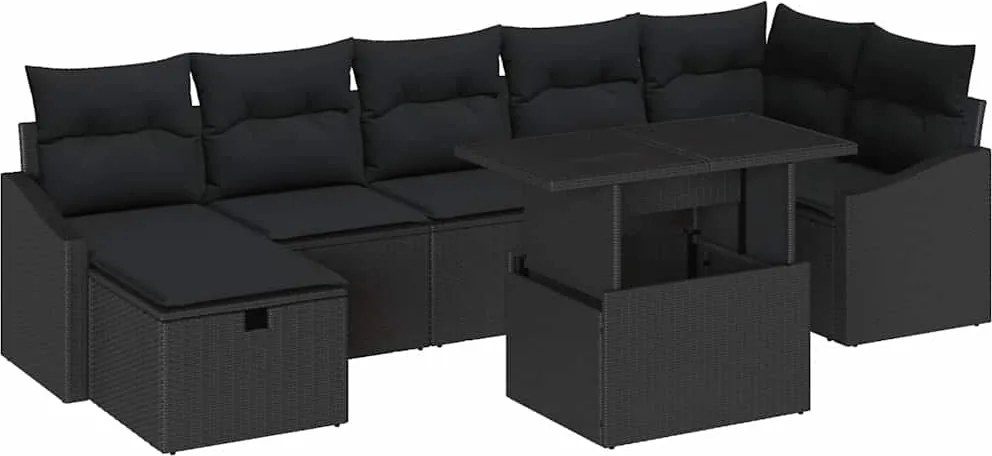 vidaXL Set de canapele pentru grădină cu pernă 8 pcs Negru Rattan poli