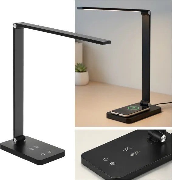 Brilagi - Lampă de birou LED tactilă cu dimmer, încărcare wireless QI, LED/7W/5V 3000/4000/6000K, negru