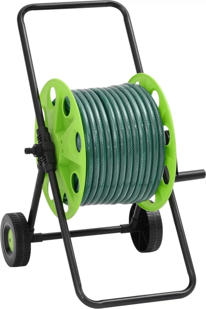 vidaXL Cărucior tambur pentru furtun, verde, cu furtun PVC de 30 m