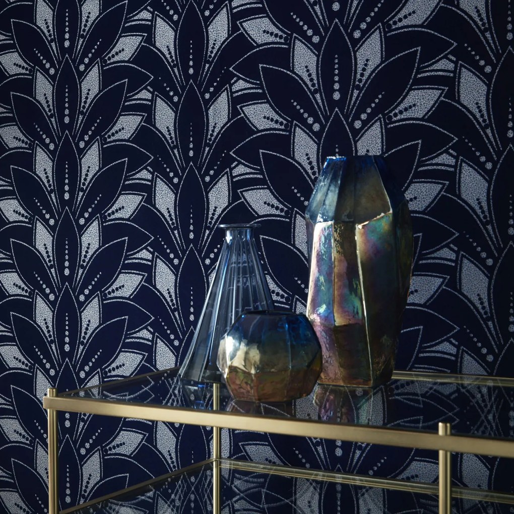 Tapet Astoria, Midnight Blue Luxury Flock, 1838 Wallcoverings, 5.3mp / rola