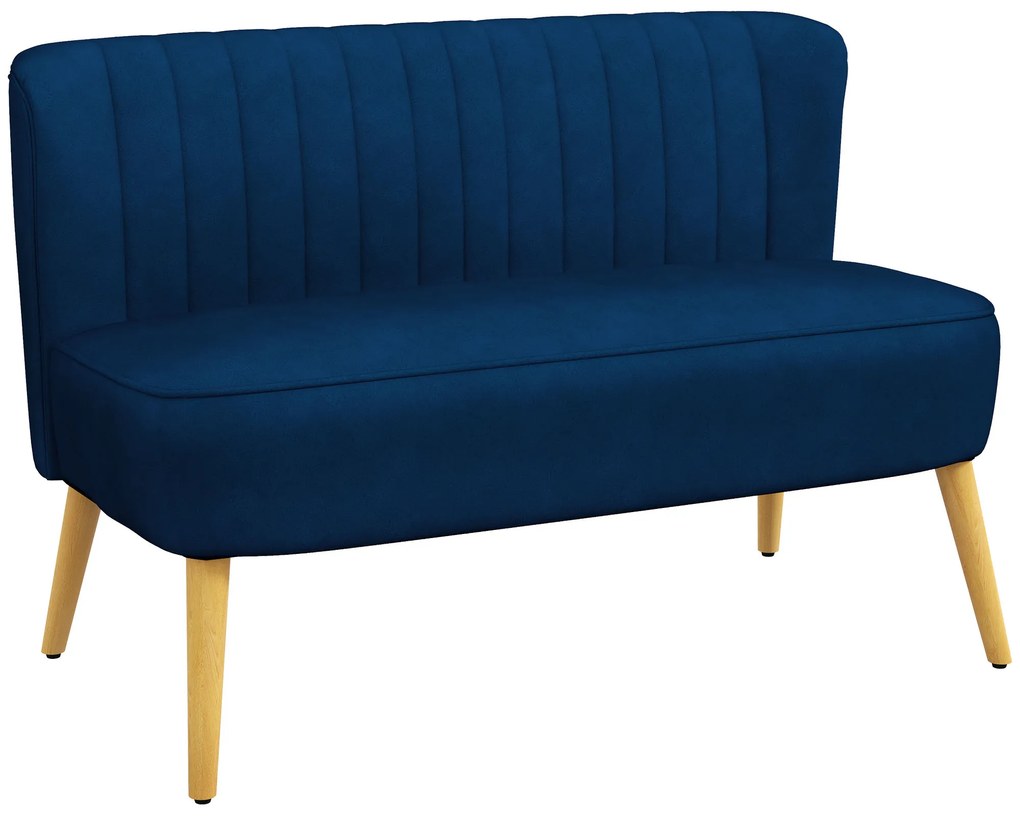 HOMCOM Canapea Design Retro 2 Locuri, Picioare din lemn, 117 cm x 56,5 cm x 77 cm, Albastru | Aosom Romania