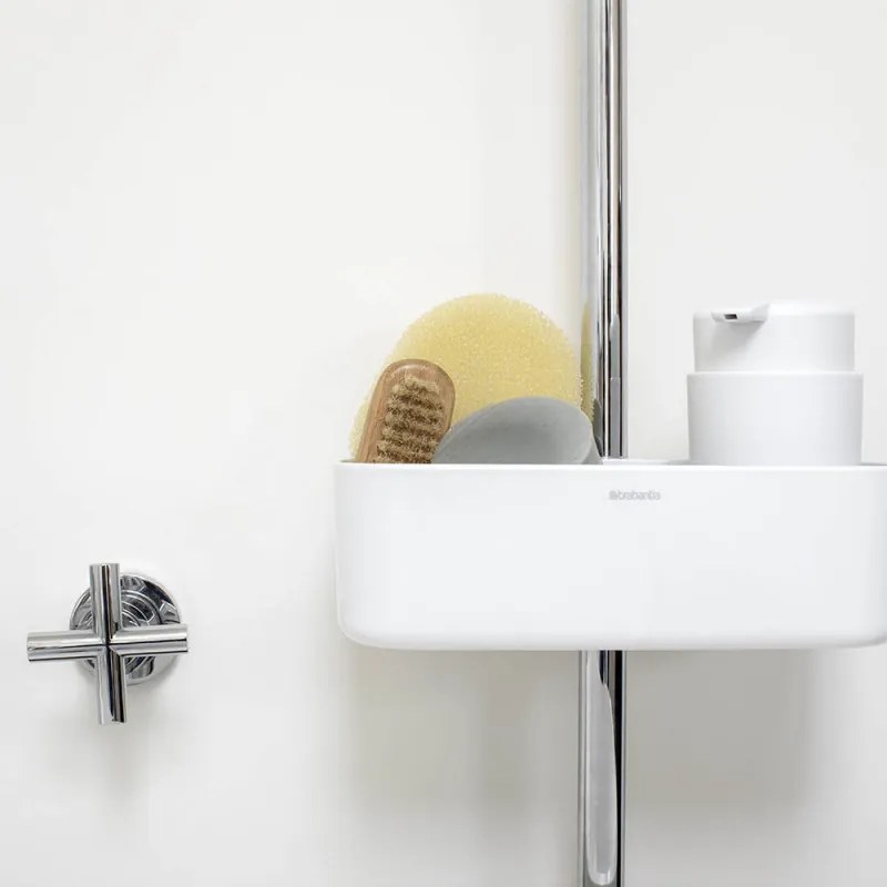 Organizator de duș Brabantia ReNew 1004187, 7.5x13.3x24.4 cm, Fund cu găuri de apă, Rezistent la coroziune, Alb