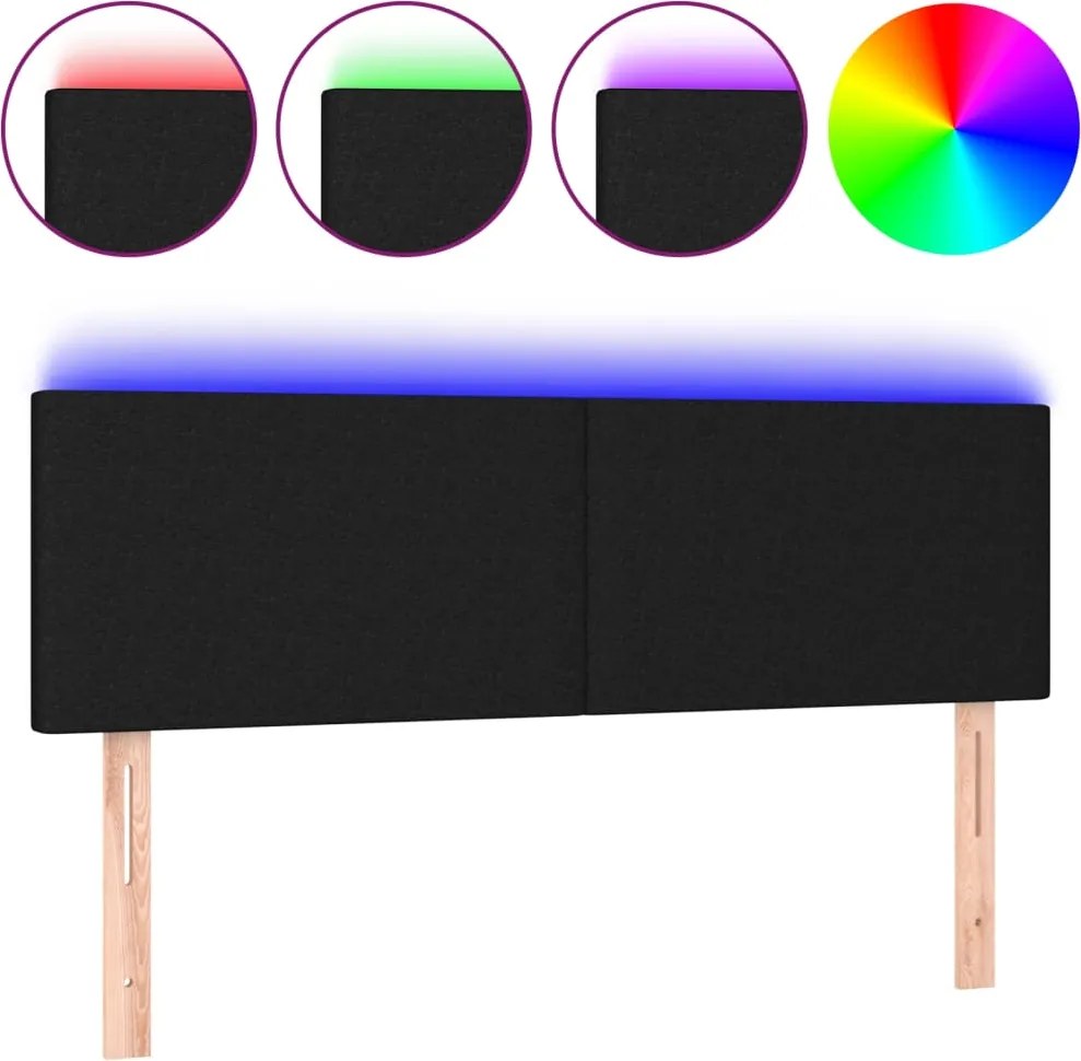 vidaXL Tăblie de pat cu LED, negru, 144x5x78/88 cm, textil