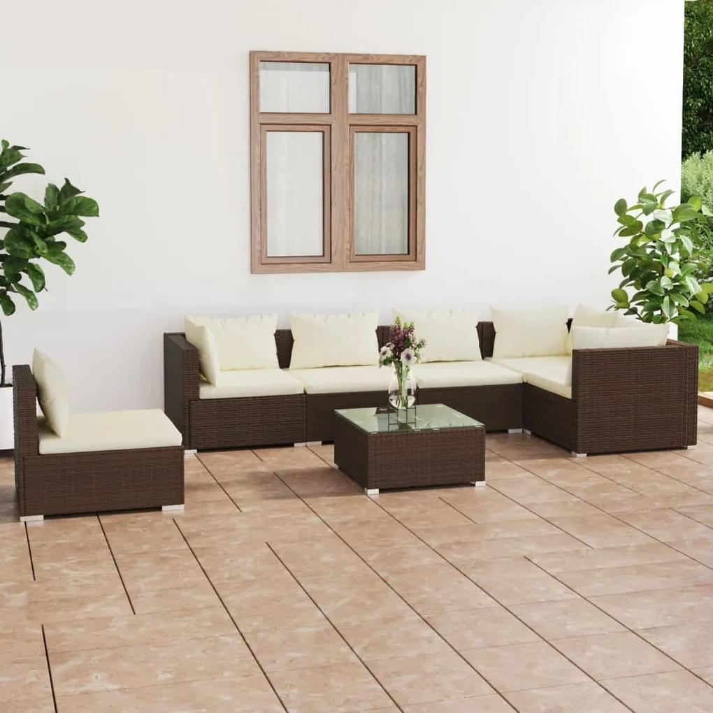 3102330 vidaXL Set mobilier de grădină cu perne, 7 piese, maro, poliratan
