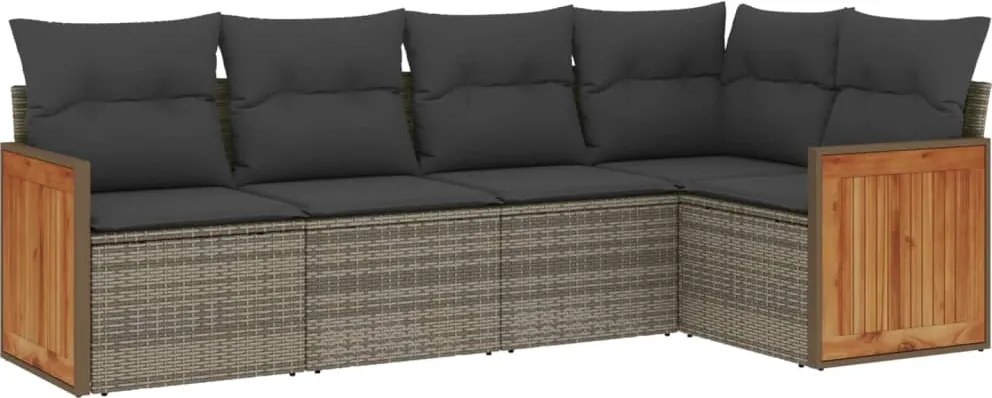 vidaXL Set canapea de grădină cu perne, 5 piese, gri, poliratan